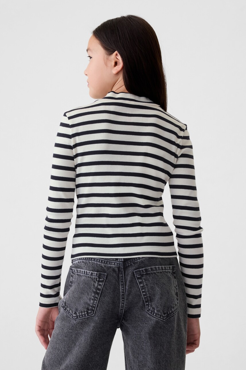 Remera Polera Niña Navy White Stripe