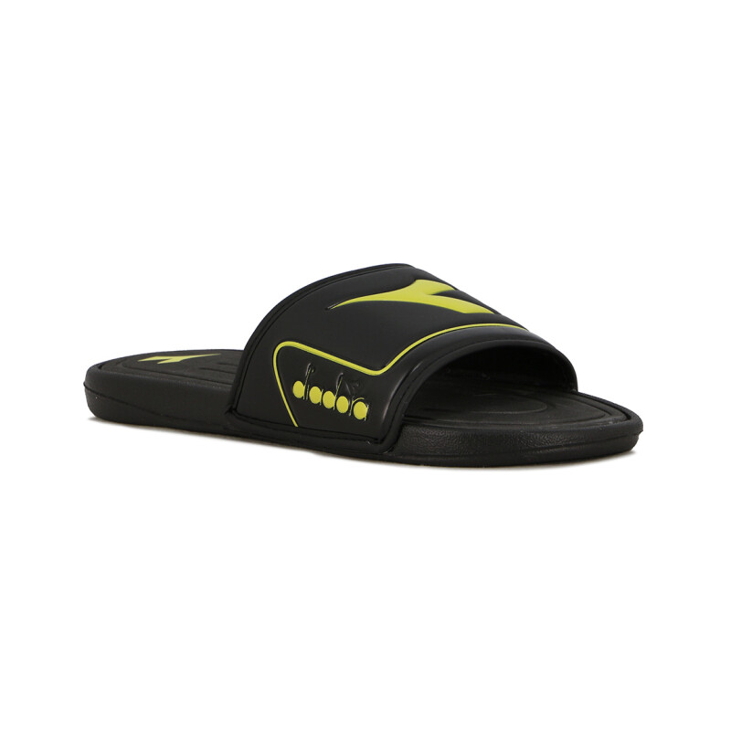 Diadora Isola Ojota Tira Ancha Con Logo - Negro/amarillo Negro-amarillo