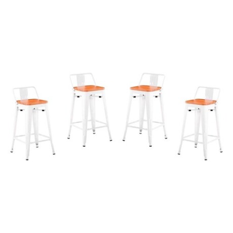 Pack 4 Taburetes Tolix con Respaldo y Asiento de Madera Lumax Blanco