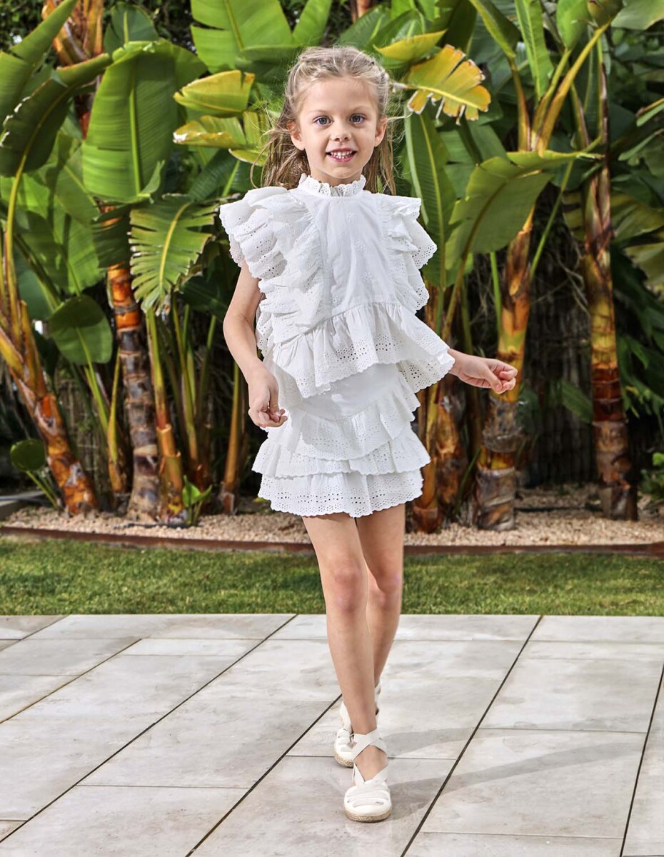 Blusa De Openwork Con Volantes - Blanco 