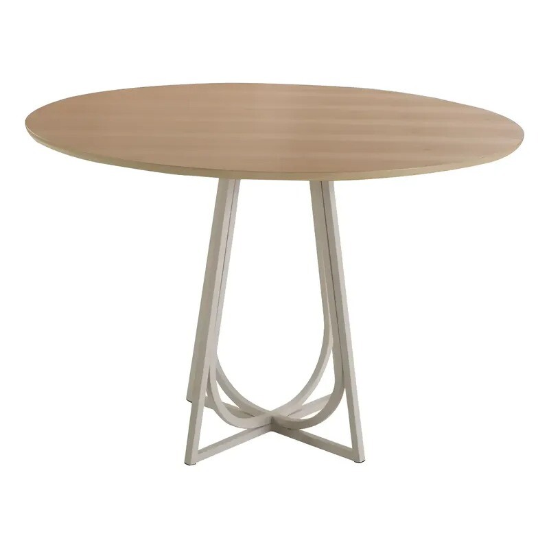 MESA COMEDOR REDONDA - TAPA MADERA CLARA CON PIE EN METAL BLANCO OPACO MESA COMEDOR REDONDA - TAPA MADERA CLARA CON PIE EN METAL BLANCO OPACO