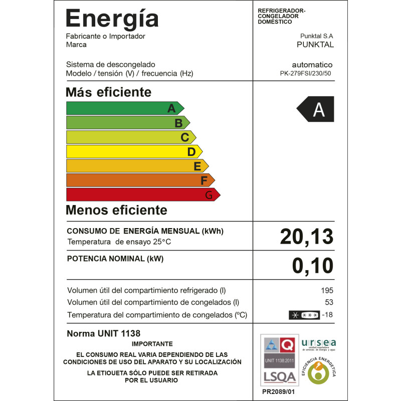 Heladera PUNKTAL, frío seco, 248 Lts Heladera PUNKTAL, frío seco, 248 Lts