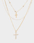 Collares Cortos Con cruz Collar De Triple Cadena Con Cruces - Dorado