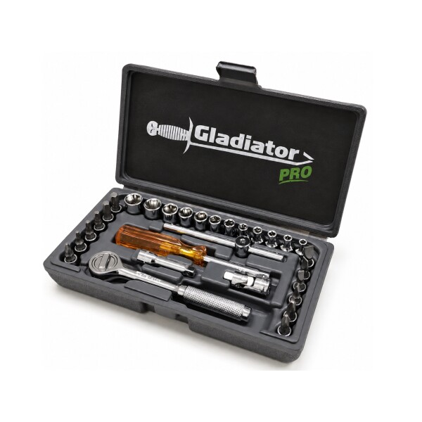 JUEGO DE TUBO, LLAVE CRIQUET METRICO 29P 1/4" GLADIATOR PRO Juego De Tubo, Llave Criquet Metrico 29p 1/4" Gladiator Pro