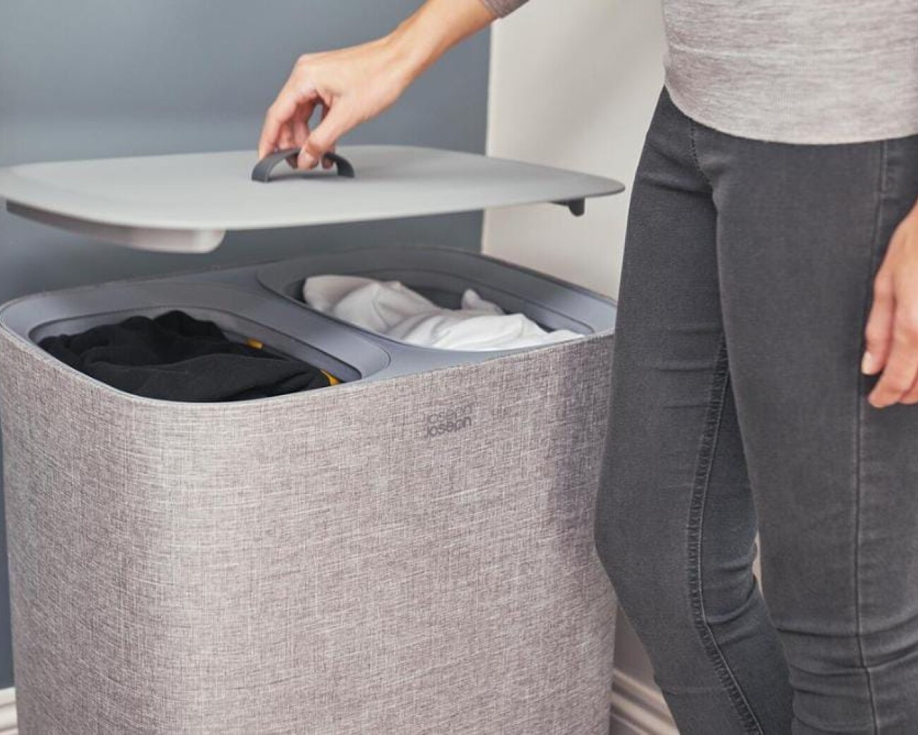 Cesta de lavandería con doble compartimento 90L Tota Gris