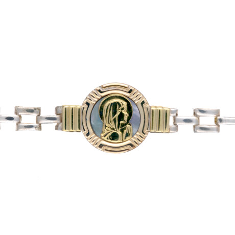 Pulsera de plata 925, double en oro 18 ktes y nácar, VIRGEN NIÑA. Pulsera de plata 925, double en oro 18 ktes y nácar, VIRGEN NIÑA.