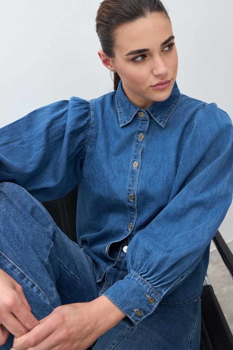 Camisa de jean mangas abullonadas - jean medio 