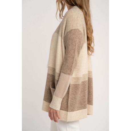 Cardigan Rayado Color Block Beige Melange
