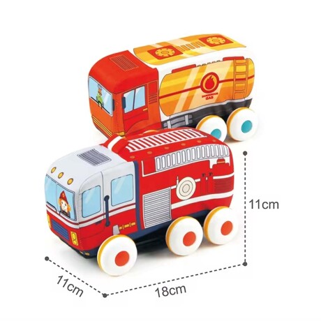 Set 2 Camiones de Peluche Autos en Tela Blandos Bebé Huanger Rojo