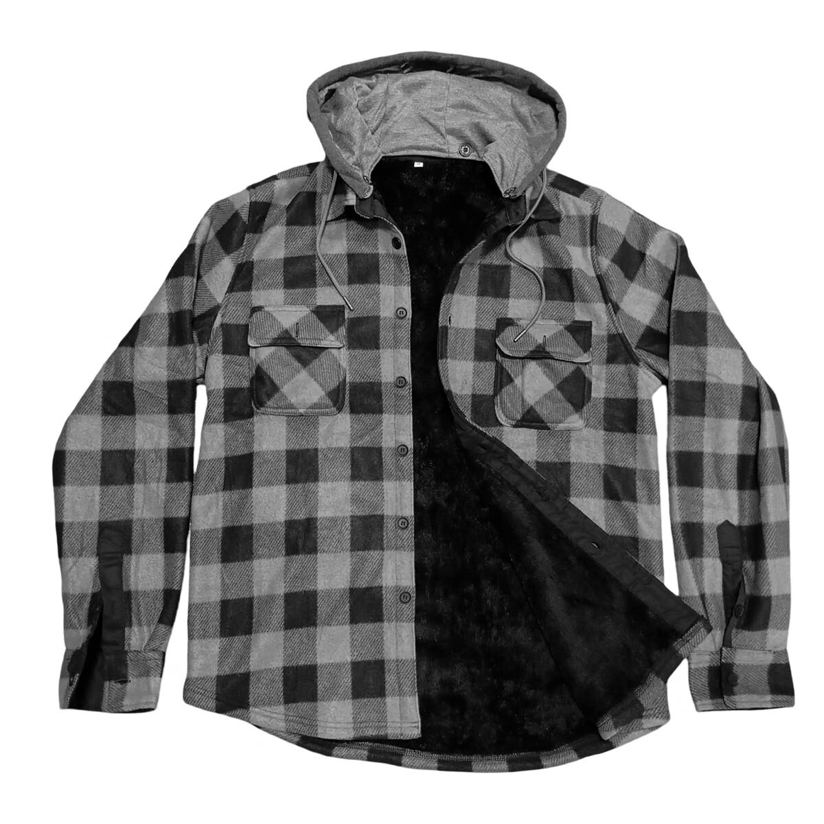 Campera Camisa Leñadora Cangurito Capucha Botones - Gris 