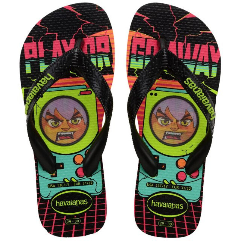 Sandalias Infantiles Havaianas Top Kids Holographic Verde - Amarillo Limón - Negro