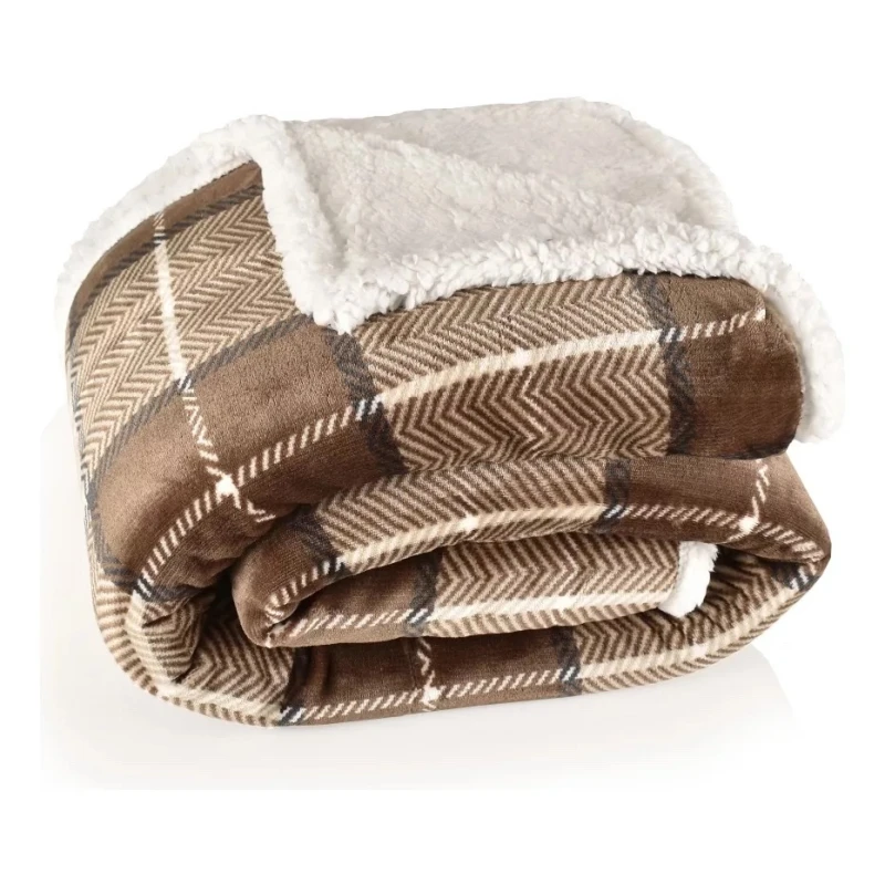 Frazada Reversible Polar Sherpa Cuadrille 150x200 - Khaki Frazada Reversible Polar Sherpa Cuadrille 150x200 - Khaki