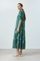 Maxi vestido bordado con estampa "Sen de Campo" verde ingles