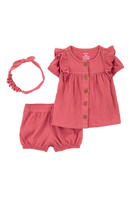 Set tres piezas de jersey arrugado, short, blusa y vincha Sin color