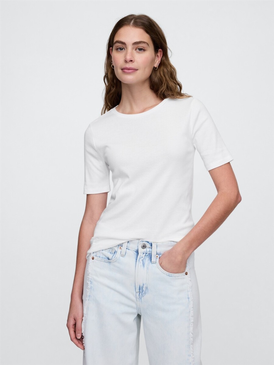Remera Rib Cuello Redondo Mujer - White Uk 