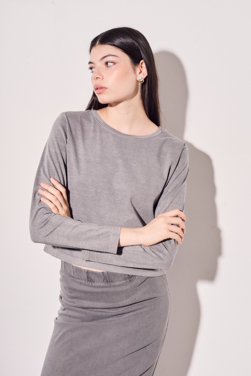 Remera Manga Larga Lavada Grafito