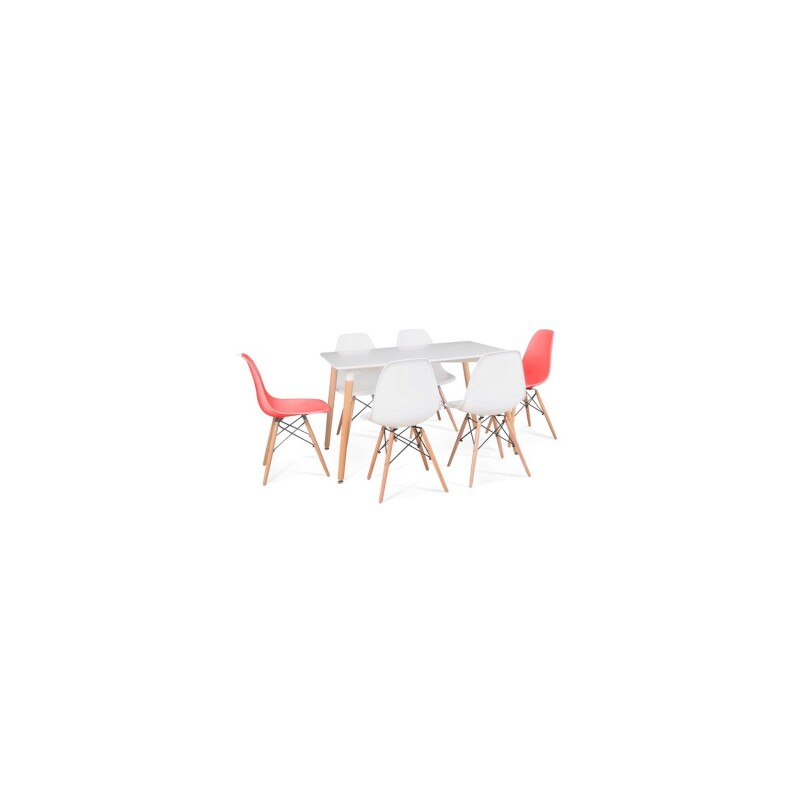 Juego de Comedor Eames Mesa rectangular 120x80 + 6 Sillas Blanco