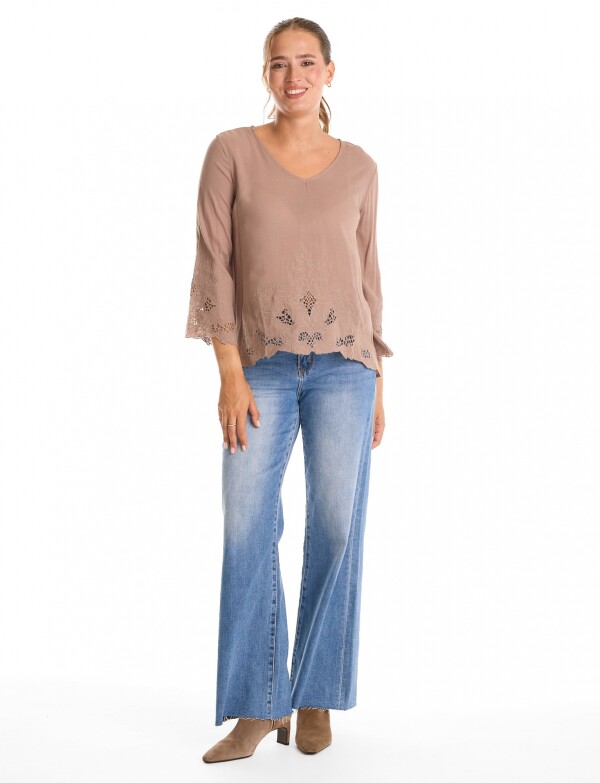 Blusa Esc V Det Cala TOSTADO