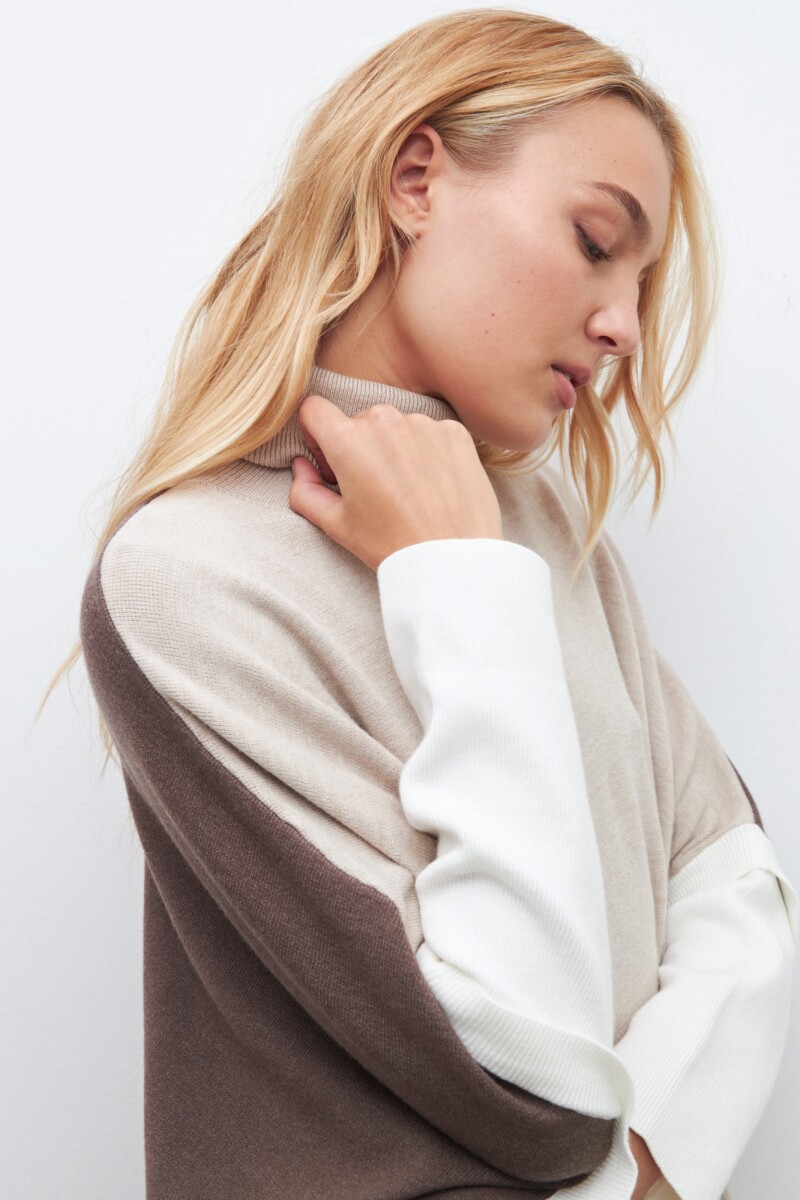 Polera oversized color block beige melange