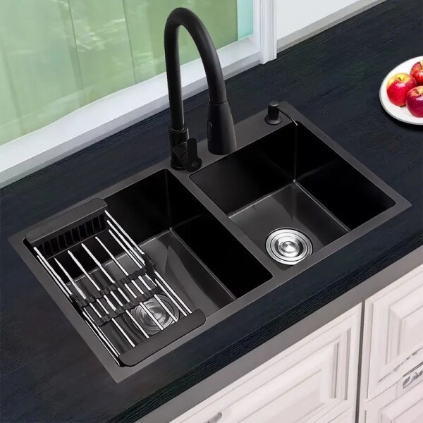 PILETA Y 1/2 DE SOBREPONER 78 X 43 X 22 + ACCESORIOS - NEGRA PILETA Y 1/2 DE SOBREPONER 78 X 43 X 22 + ACCESORIOS - NEGRA