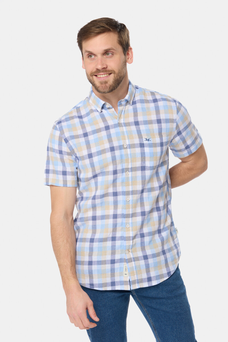 CAMISA LINO A CUADROS - Azul 
