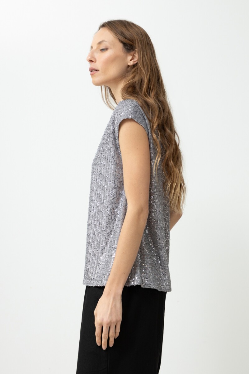 Blusa lentejuelas escote V plateado