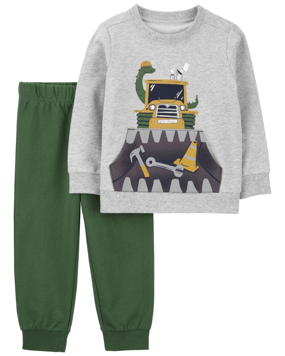 Set dos piezas de algodón, pantalón y remera, estampa constructor. Talles 2-5T 