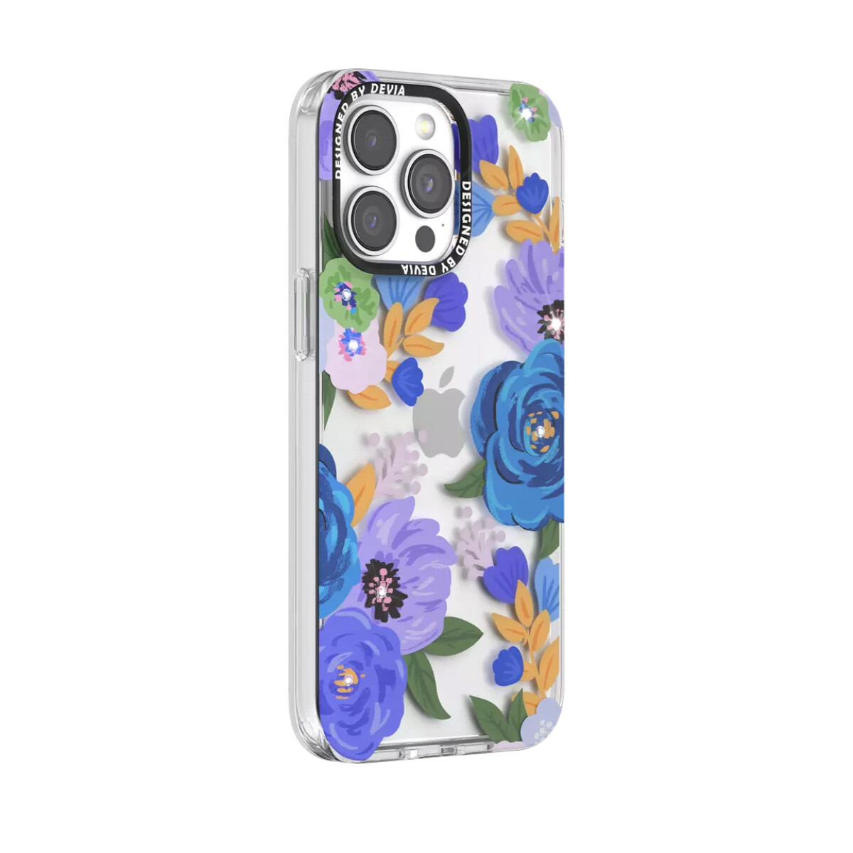 Protector Case Floral con Brillos Flower Series Devia para iPhone 15 Pro Max - Negro 