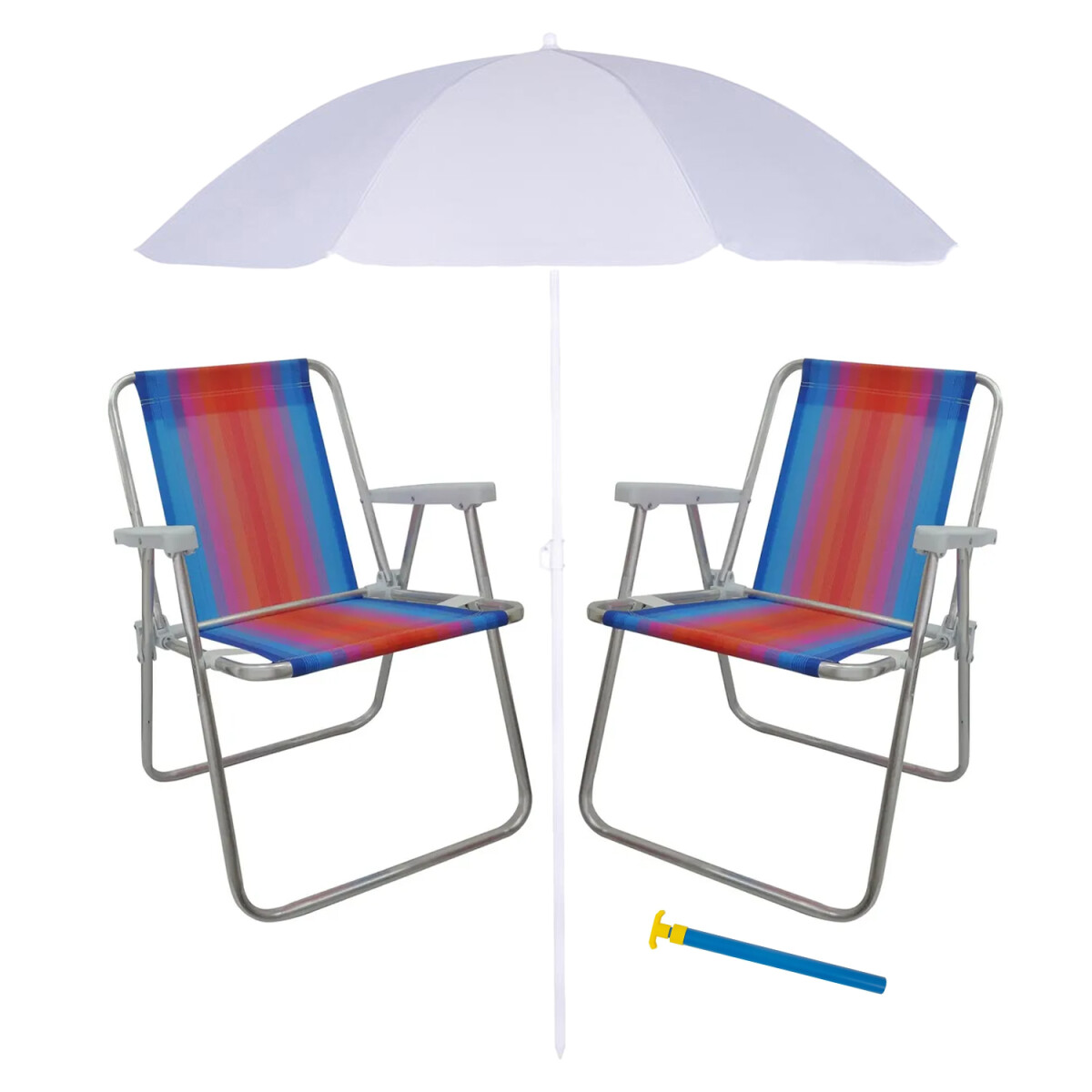 Set Sombrilla + Sillas x2 Alum 120Kg + Saca Arena Playa MOR - Celeste/naranja 