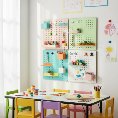 Panel perforado pegboard metálico organizador de pared 40x40 cm – Multiuso para el hogar Verde