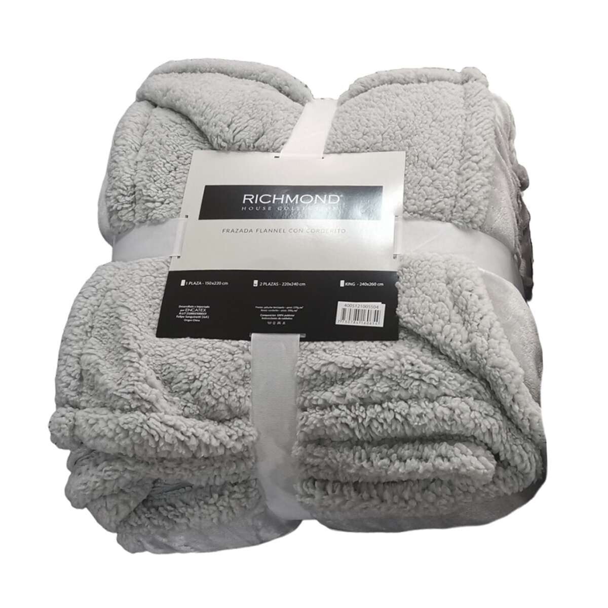 Frazada Flannel con Corderito King Size Richmond 240 x 260 cm - Gris 