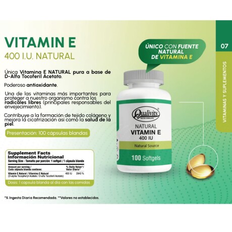 Qualivits Vitamina E 400 Ui X 100 cápsulas Qualivits Vitamina E 400 Ui X 100 cápsulas