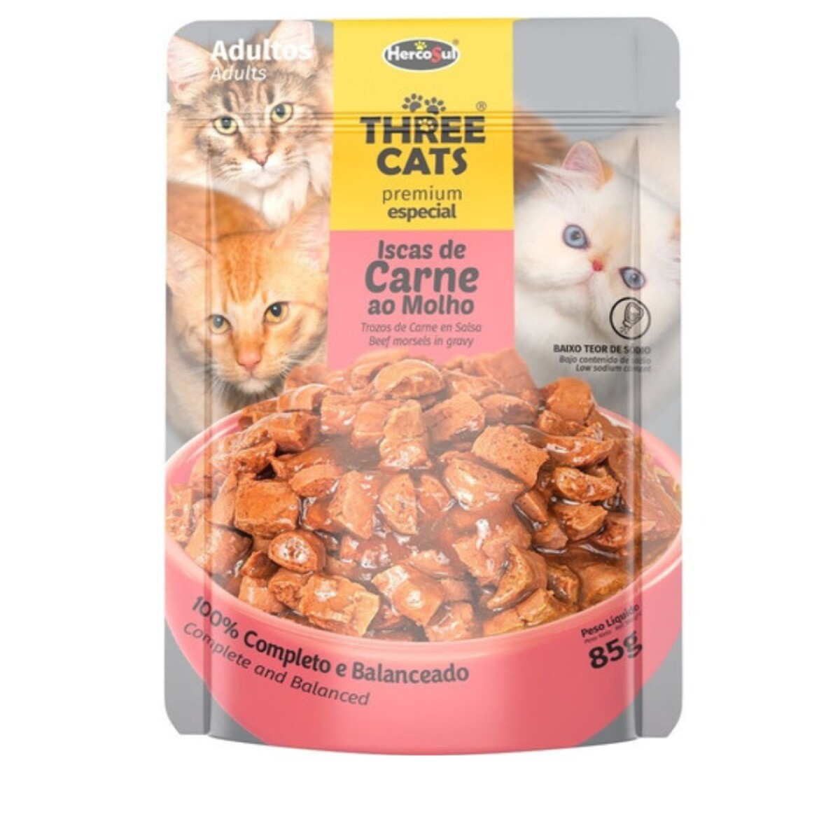 Pouchthree Cats Adulto Carne X 85 Gr 