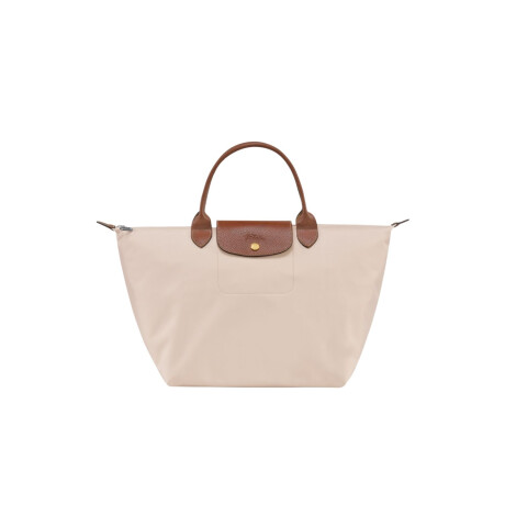 Longchamp -Cartera Longchamp plegable de nylon con cierre y asa corta, Le pliage M Marfil