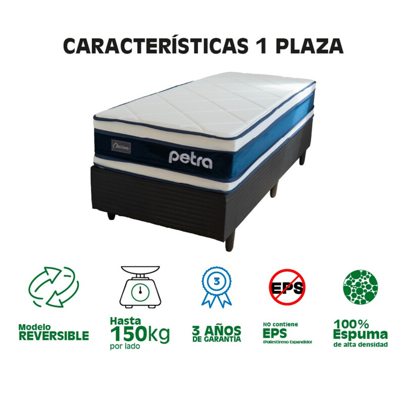 Sommier 100% Espuma 1 Plaza Petra Colchon 30cm Alto 150 Kg (Pausado) Sommier 100% Espuma 1 Plaza Petra Colchon 30cm Alto 150 Kg (pausado)