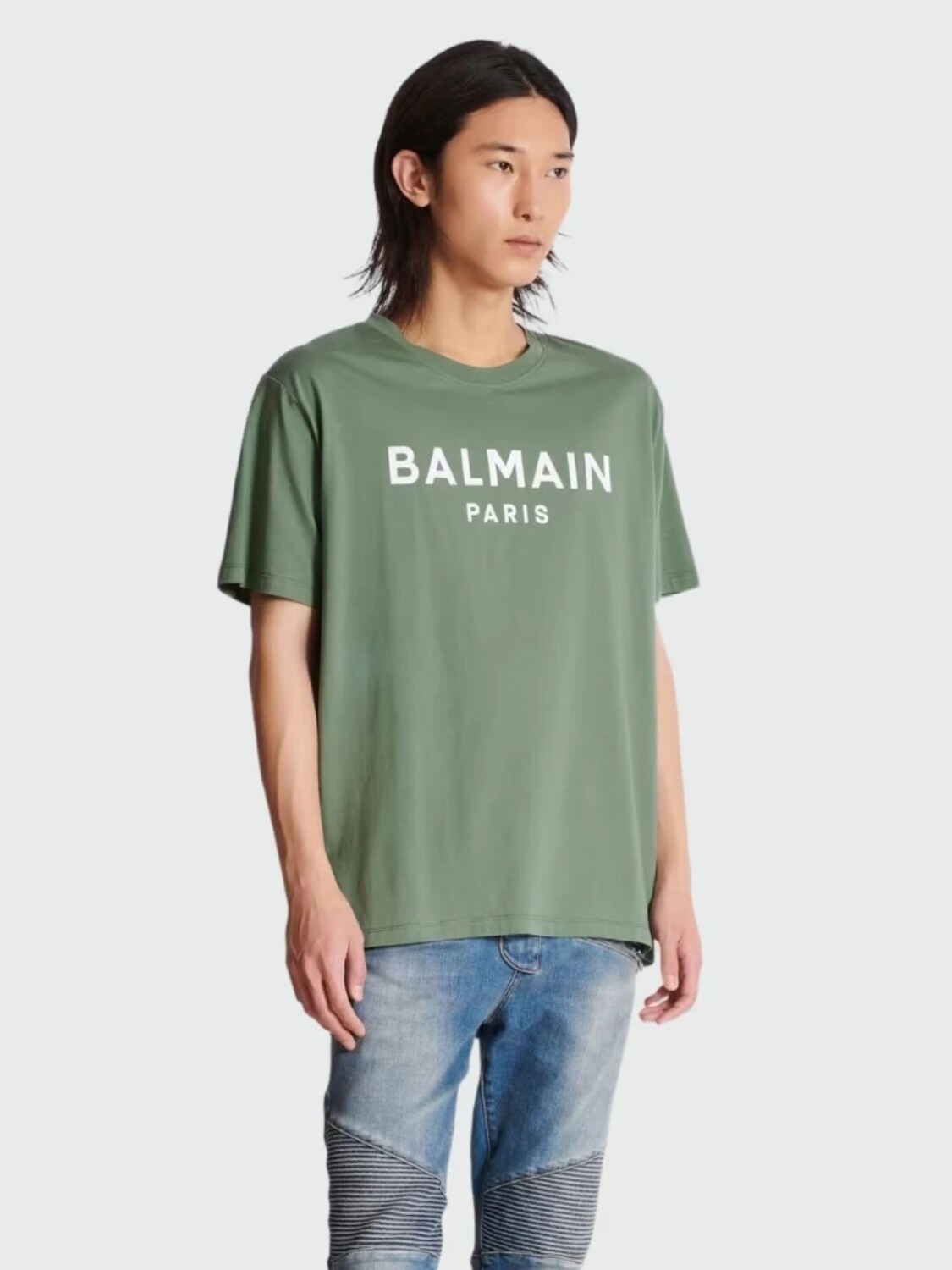 Balmain - Remera de jersey de algodón orgánico estampada Verde