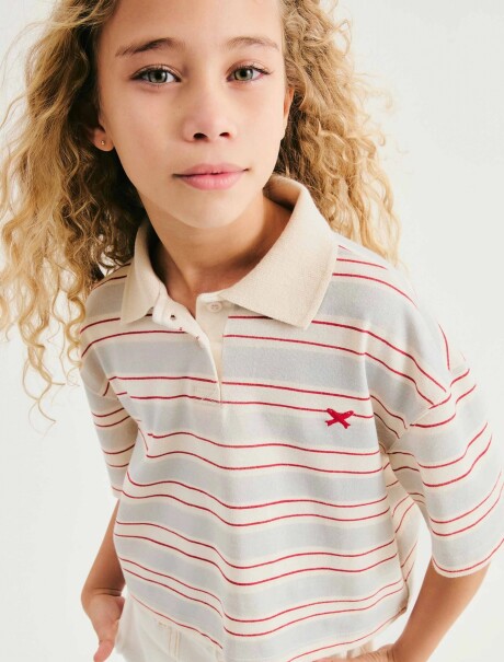 CAMISETA INFANTIL ESTAMPADO CON CUELLO BEIGE
