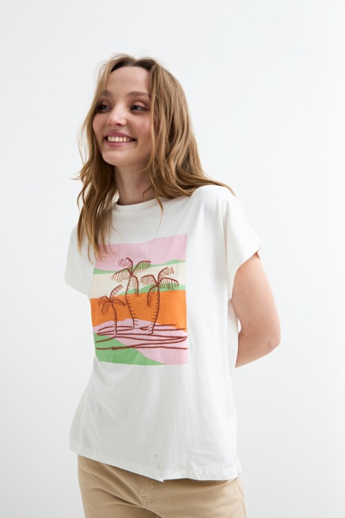 Remera m/c estampada Palmeras BLANCO