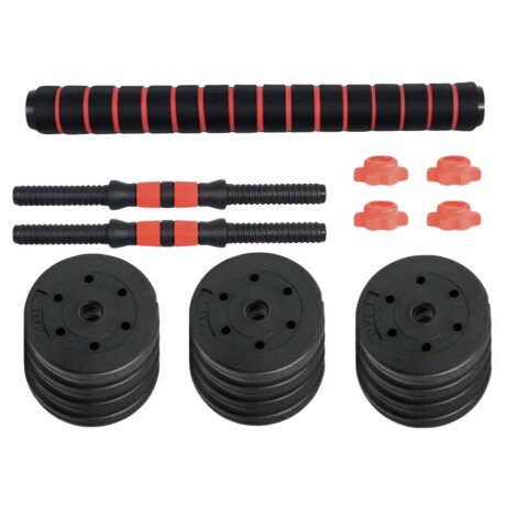 Set 2 Mancuernas Lumax + Barra 2 en 1 + 30kg Discos Pesas Rojo
