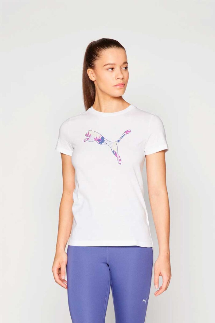 BUZO PUMA MC GRAPHICS FLORAL CAT LOGO TEE Blanco