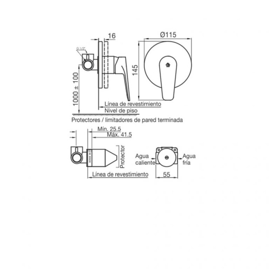 Grifería de Ducha Monocomando Empotrada sin Transferencia Línea Zoe Grifería de Ducha Monocomando Empotrada sin Transferencia Línea Zoe