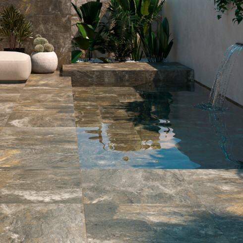 Porcelanato Tipo Piedra Rustico Antideslizante 60X120Cm Piso GAMAS DE VERDE