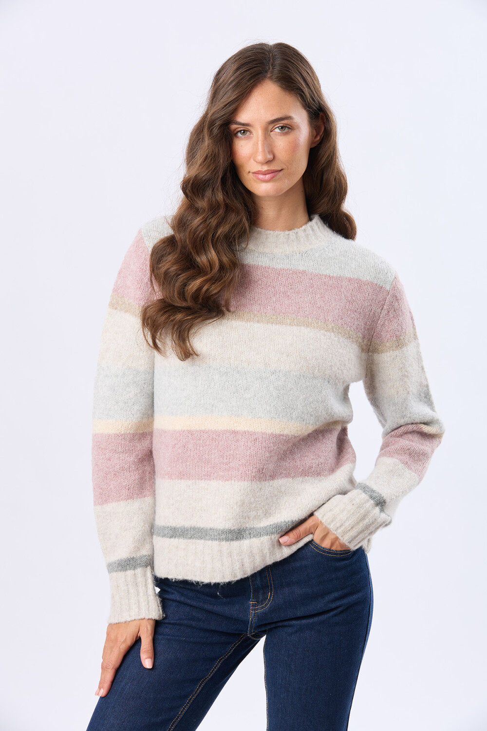 BUZO TEJIDO RAYADO Rosa