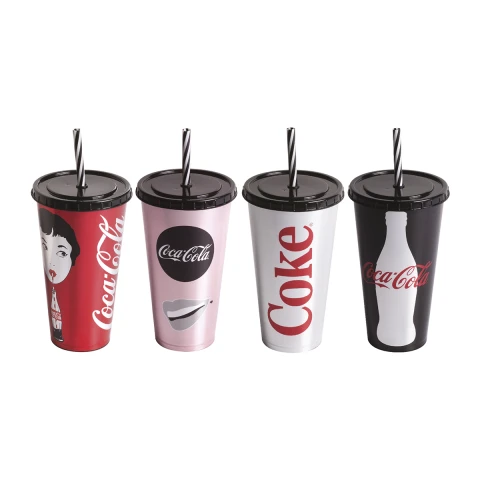 Vaso Plástico con Pajita 700ml Coca Cola Surtidos U
