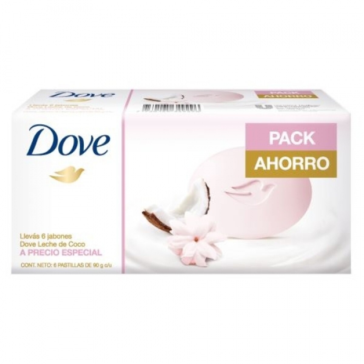 JABON DOVE LECHE COCO 90 GR 6 UNIDADES 