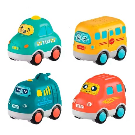 Set 4 Autitos Dibujo Animado Auto Luz Sonido Bebé Huanger Multicolor