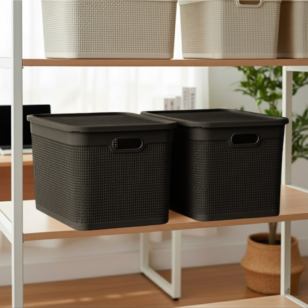 Set x2 Caja simil ratán 40 lts - TABACO 