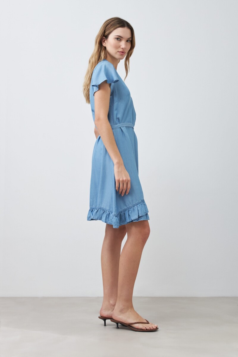 Vestido cruzado de lyocell azul claro