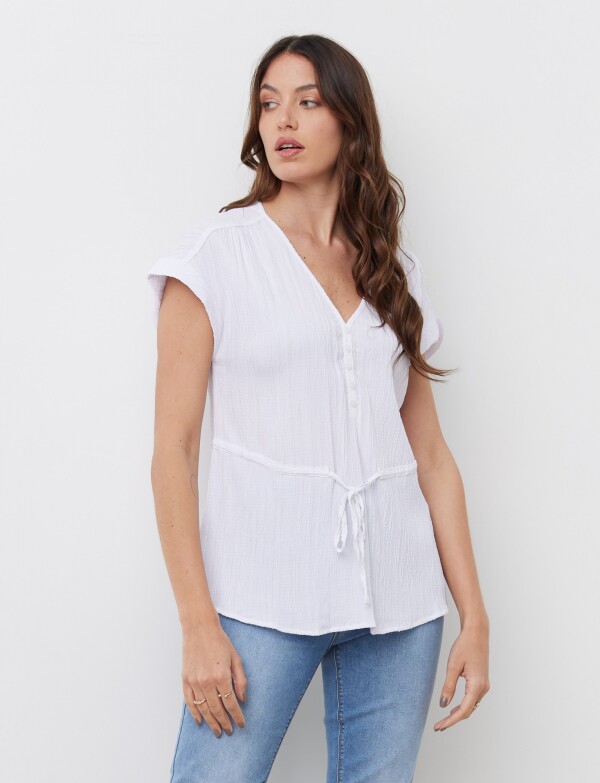 Blusa Algodon Escote V BLANCO