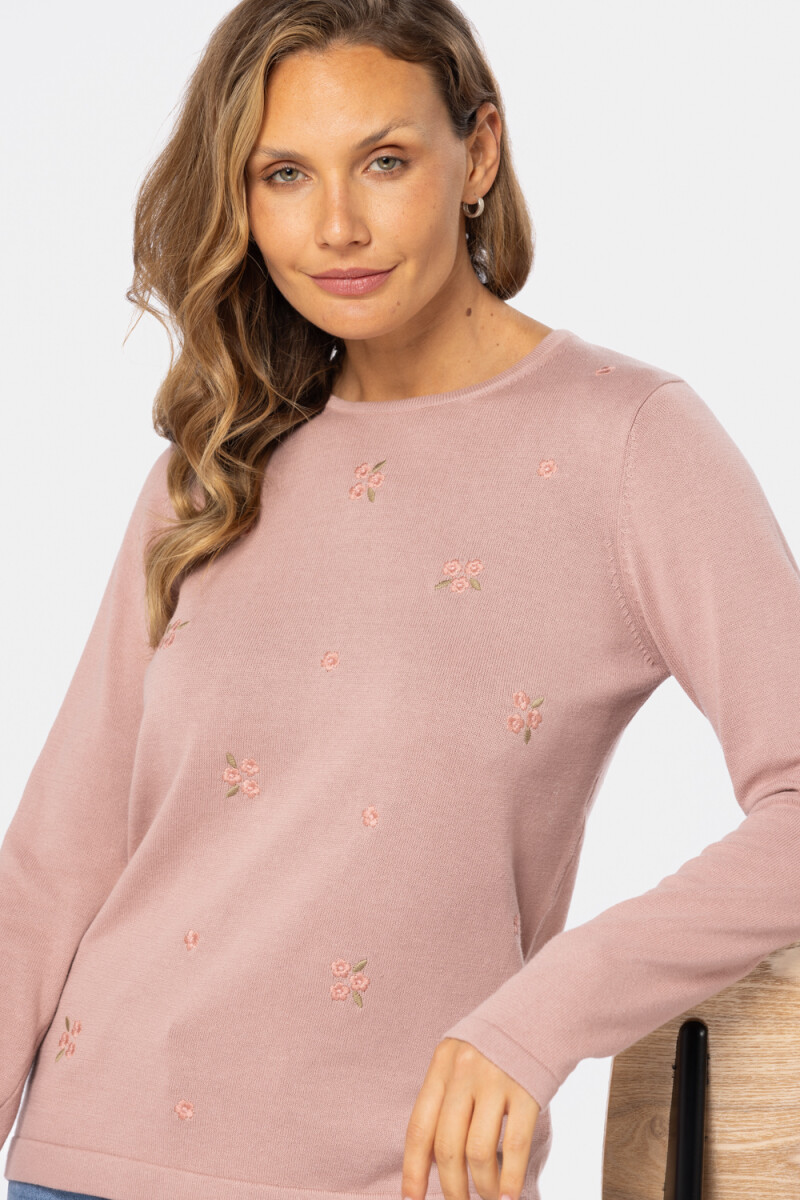 BUZO TEJIDO BORDADO - Rosado 